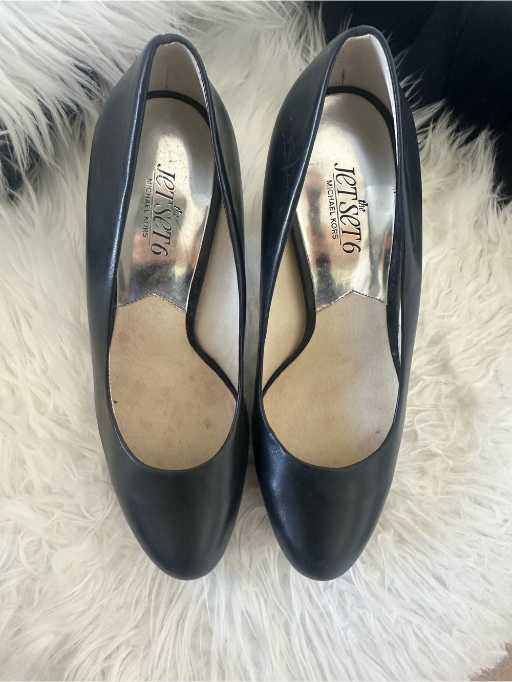 Michael Kors Black Leather Round-Toe Pumps